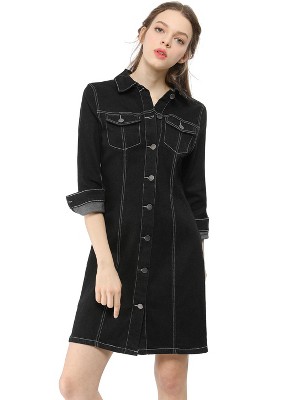 INSPIRE CHIC Women's 3/4 Sleeve Button Down Denim Shirt Dress