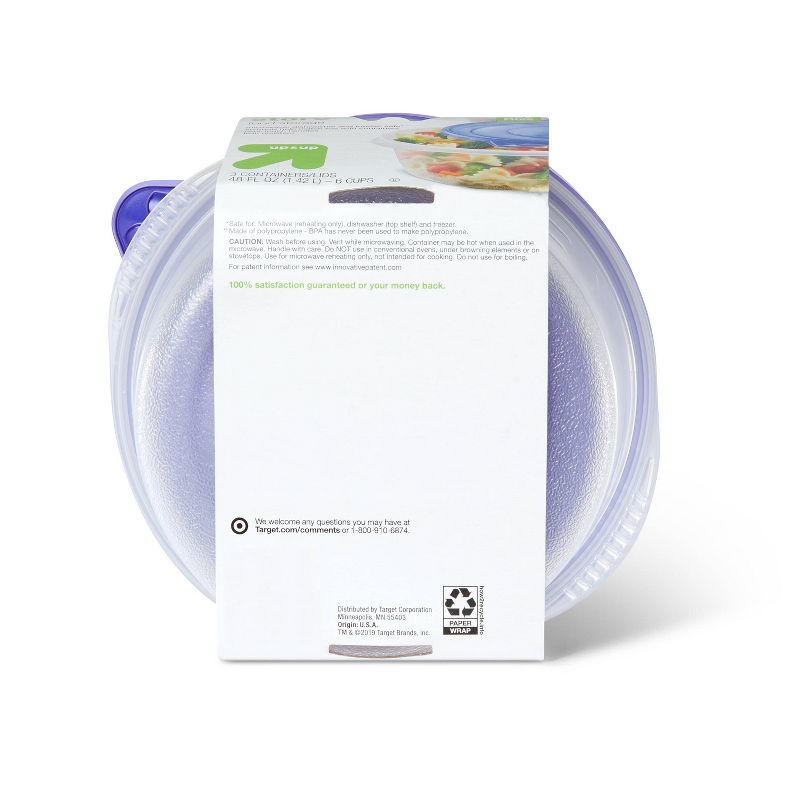 Snap and Store Medium Round Bowl Food Storage Container - 3ct/48 fl oz - up &#38; up&#8482;, 3 of 6