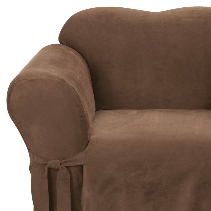 Soft Suede Loveseat Slipcover Chocolate - Sure Fit, 3 of 6