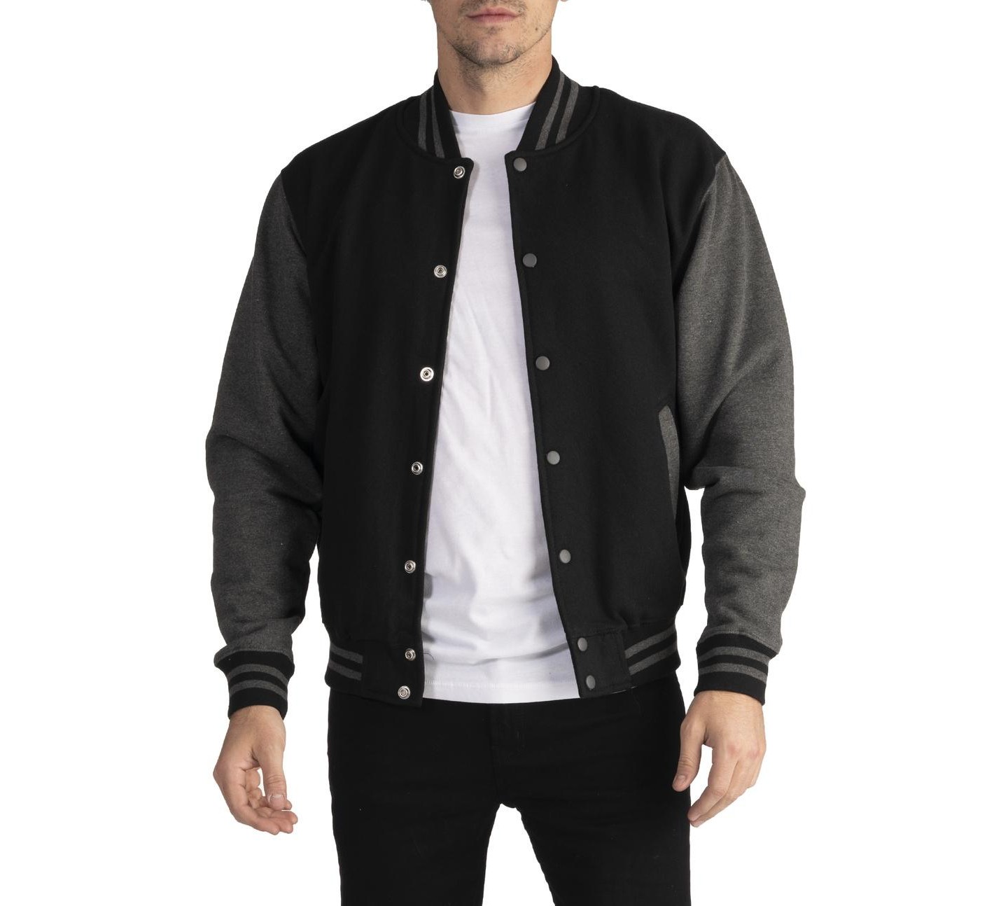 Мужские куртки Pro Club Varsity Heavyweight Fleece Baseball Jacket - Black/Charcoal - Small — фото 1