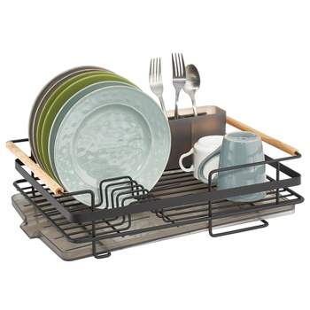  mDesign Steel Compact Modern Dish Drying Rack with Removable  Cutlery Tray, Caddy - Dish Drainer, Dish Rack for Kitchen Counter, Sink -  Holds Dishes, Utensil, Board - Concerto Collection - Chrome/Clear
