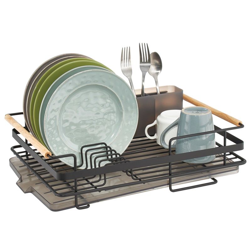 mDesign Metal Drainboard - Plastic Cutlery Tray/Wood Handles, 1 of 9