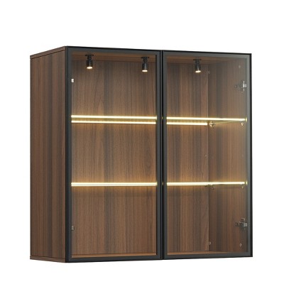 Wall Mounted Curio Cabinet with Glass Doors,15.75"D x 31.50"W x 32.25"H,Brown