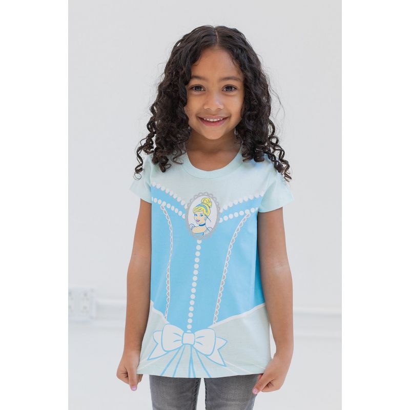 Disney Princess Ariel Moana Jasmine Belle Cinderella Aurora Tiana Girls 4 Pack Graphic T-Shirts Toddler to Big Kid, 5 of 9