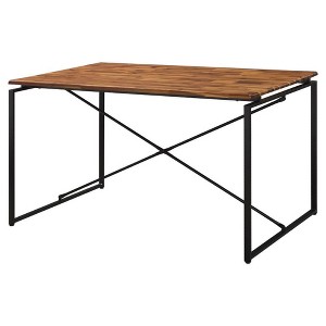 48" Jurgen Dining Table Oak/Black - Acme Furniture: Metal Sled Base, PU Padded Seats - 1 of 4