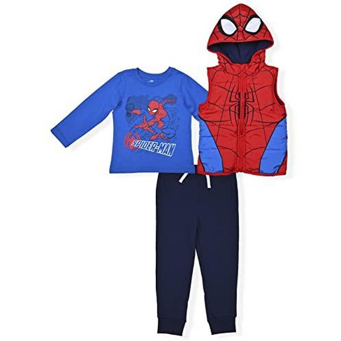 wij hoffelijkheid film Marvel Boy's Spiderman Graphic Printed 3 Piece Coordinates, Jogger Pants,  Hooded Vest, And Long Sleeve Tee For Kids : Target
