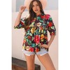 Amaryllis Women's Floral Embroidered Babydoll Blouse Half Sleeve Relaxed Fit Boho Top - 3 of 4