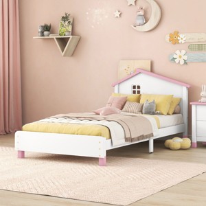 KTMBDW Twin/Full Size Platform Bed Frame, Twin Size Bed with House-shaped Headboard, No Box Spring Needed - 1 of 4