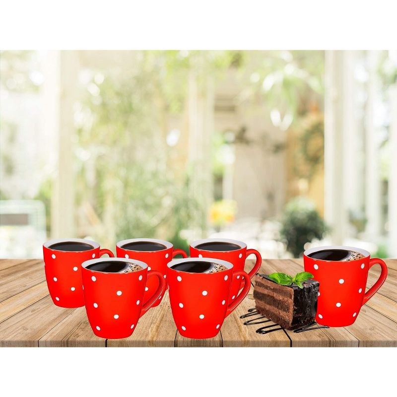 Bruntmor 16 Oz Coffee Mug Set, Large Ceramic Mugs for Christmas & Birthday Gifts, 6-Piece, Red Polka Dots, 3 of 6