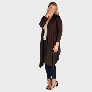 24seven Comfort Apparel Womens Plus Extra Long Open Front Plus Size Cardigan - 1 of 3