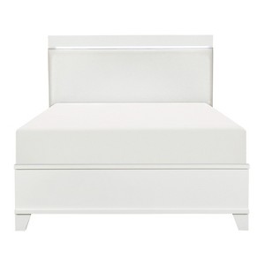 TiramisuBest White High Gloss Finish Modern Queen Bed 1pc LED Light Headboard Faux Leather Upholstered Wooden Furniture - White Wood Design - 1 of 4