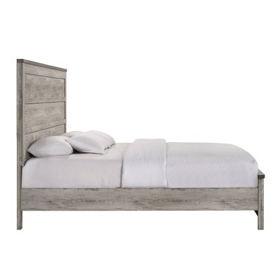Rustic Gray King Wood Panel Bed with Headboard and Slats