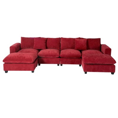 WestinTrends Augusta 128" Chenille Modular U-Shaped Sectional Couch and Chaise With USB/Type-C Ports and Side Pockets