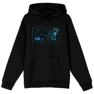 How to Train Your Dragon Blue Toothless Graphic, Night Fury Text, Celtic Symbols, Frame on Black Adult Hoodie - 1 of 4