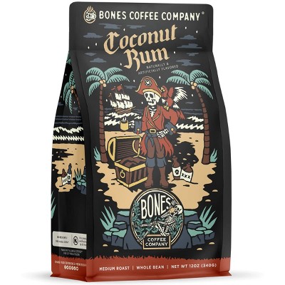 Bones Coffee Company Coconut Rum Whole Coffee Beans Coconut Rum Flavor 12 oz Medium Roast (Whole Bean)