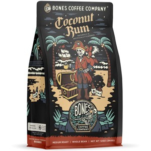Bones Coffee Company Coconut Rum Whole Coffee Beans Coconut Rum Flavor 12 oz Medium Roast (Whole Bean) - 1 of 2