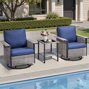 3-Piece Patio Furniture Set, Outdoor Swivel Rocker Patio Chairs Furniture Set of 2 with Side Table & Thicked Cushions for Porch, Balcony, Deck - 1 of 4