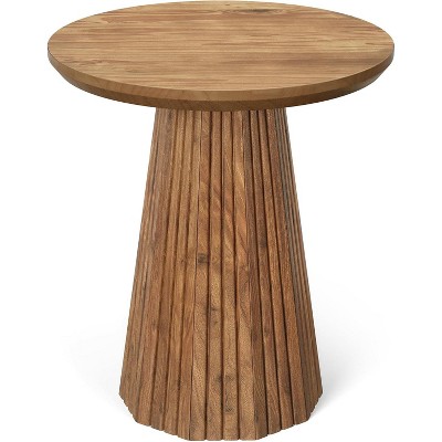 Tribesigns Solid Wood End Table, 19" Round Side Table with Fluted Base, Small Bedside Table for Living Room, Small Space, Brown