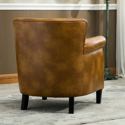 Traditional Holly Red Leather Gel Club Chair with Wood Accents