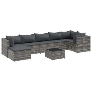 vidaXL 8 Piece Patio Lounge Set w/Cushions Gray Poly Rattan - Outdoor Garden Deck Furniture w/Tempered Glass Table & Footstool ``` - 1 of 4