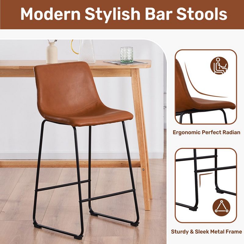 FERPIT Modern Upholstered Faux Leather Bar Stools with Metal Frame 2 Pack, 4 of 12