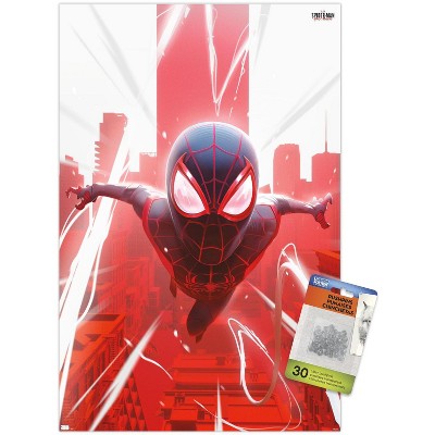 Trends International Marvel's Spider-man: Miles Morales - Falling Unframed  Wall Poster Print Clear Push Pins Bundle 