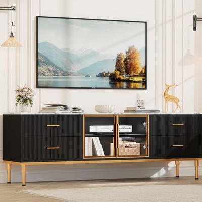 65 Inch TV Stand with LED Lights, Modern Entertainment Center with 4 Drawers & Shelves