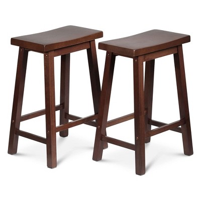 Walnut 24'' Backless Saddle Wood Counter Stools, Set of 4