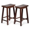 PJ Wood Classic Saddle-Seat 24" Tall Kitchen Counter Stools for Homes, Dining Spaces, and Bars w/ Backless Seats, 4 Square Legs, Walnut (Set of 6) - image 2 of 4