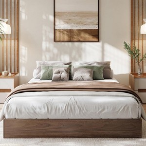 Wood Platform Bed with Sturdy Wooden Slats, Floor-Standing Bed Frame,Minimalist Design Bed Frame, No Box Spring Needed, Easy Assembly - 1 of 4