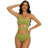 Women's 2025 Summer High Waisted Bikini Set One Shoulder Sleeveless Swimsuits 2 Piece Cutout Crop Top Beach Bathing Suit Solid Tummy Control Swimwear - 4 of 4