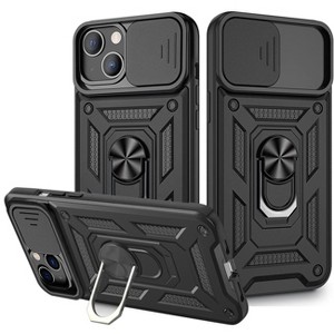 Reiko Kickstand Ring Holder with Slide Camera Cover TPU Magnetic Car Mount for Apple iPhone 13 in Black - 1 of 4