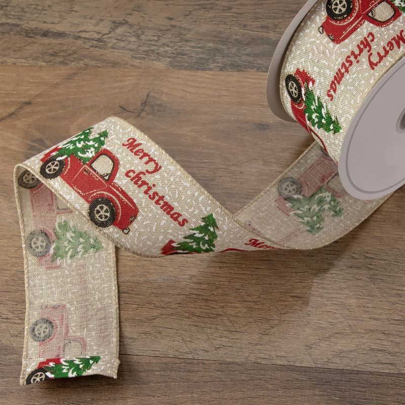 Northlight Green and Red Vintage Trucks with Christmas Trees Wired Craft Ribbon 2.5" x 16 Yards, 2 of 4