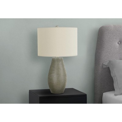 24" Gray Resin Table Lamp with Ivory Fabric Shade