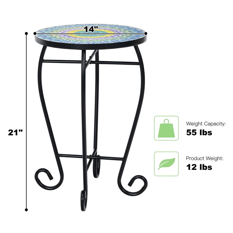 Costway Mosaic Side Table Accent Table Round Balcony Bistro End Table Orange\Blue\Navy, 4 of 11