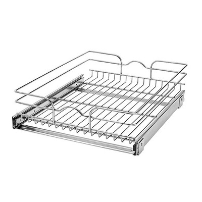 Rev-A-Shelf 5WB1-1822-CR 18-Inch Single Wire Basket Pull Out Storage Shelve Organizer for Kitchen Base Cabinets, Chrome