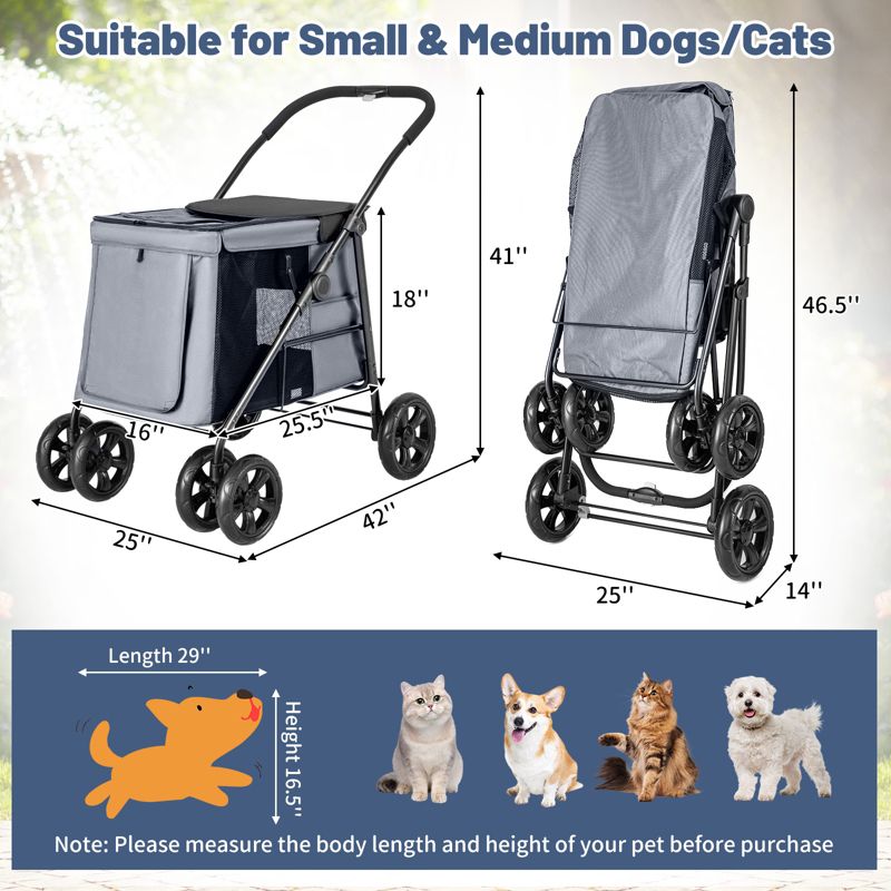 Petsite 4-Wheel Folding Pet Stroller with Breathable Mesh for Small & Medium Pets Blue/Gray, 3 of 11