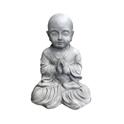 16.5" Concrete Lightweight Kante Outdoor Sitting Praying Monk Sculpture Gray - Rosemead Home & Garden, Inc.