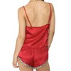 Anna-Kaci Lounge Women's Satin Pajama Set with Embroidered Lace Trim Cami Top and Elastic Waist Shorts - 2 of 4