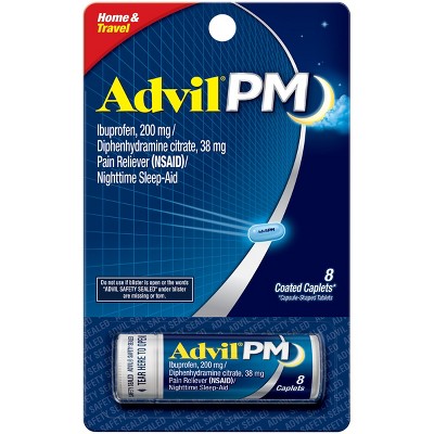 Advil PM 200mg Pain Reliever and Nighttime Sleep Aid - Ibuprofen (NSAID) - 8 Coated Caplets