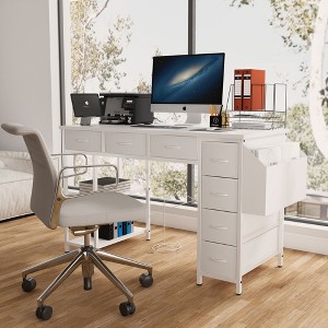 CAVINAS Office Desk Morden Writing Desk with 7 Storage Drawers, 2 Open Shelves and Side Pocket for Work - 1 of 4