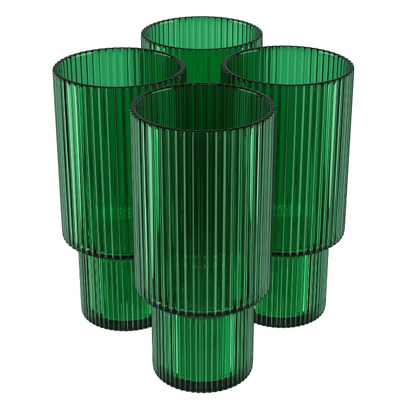 American Atelier Vintage Art Deco 11 oz. Fluted Drinking Glasses 4-Piece, Unique Cups for Weddings, Cocktails or Bar, Ribbed Glass Cup, 3 of 7