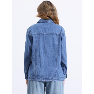 Allegra K Women's Oversized Long Sleeve Pocket Long Jean Jacket X-Large Light Blue — фото 3