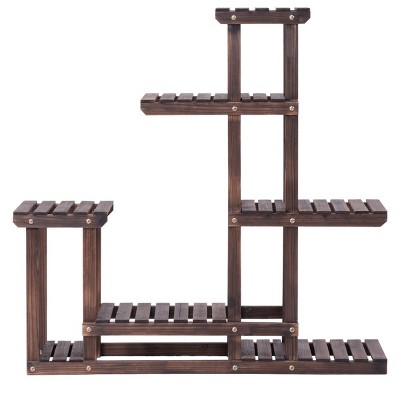 Tangkula Plant Stand Flower Racks Unit Display Shelves for Balcony Patio Walnut