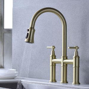 Polished Bridge Faucet with Pull-Down Spray for Kitchen Elegance - 1 of 4