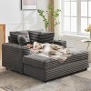 54" Corduroy Chaise Lounge – Sofa Bed with USB/C Charging & Cup Holders for Living Room (Gray/Beige) - 2 of 4