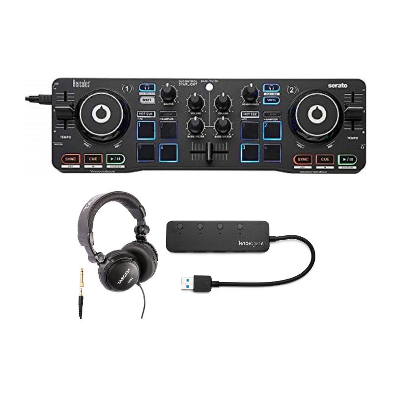 Hercules DJControl Starlight Pocket USB DJ Controller with Headphones & USB Hub, 3 of 4