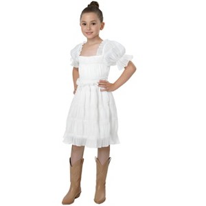 2Bunnies Girls' Vintage Ruffle Puff Sleeve Mesh Tulle Dress On and Off Shoulder - 1 of 4