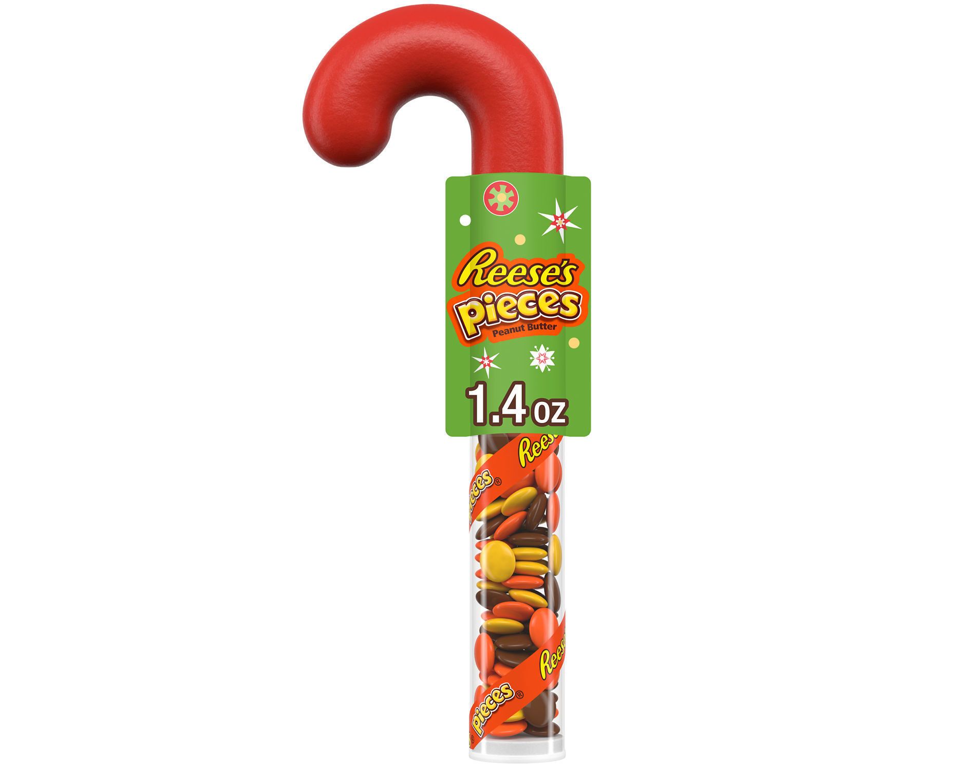 Reese's Pieces Peanut Butter Filled Plastic Cane Christmas Candy - 1.4oz