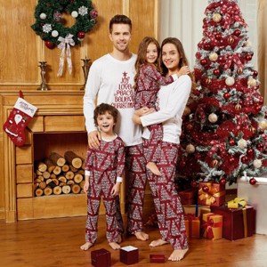 PATPAT Matching Family Christmas Pajamas Red White Letter Printed Xmas Holiday PJs Tee and Bottom Loungewear His and Hers Couples Pajamas Sets  For Family Baby Kids - 1 of 4